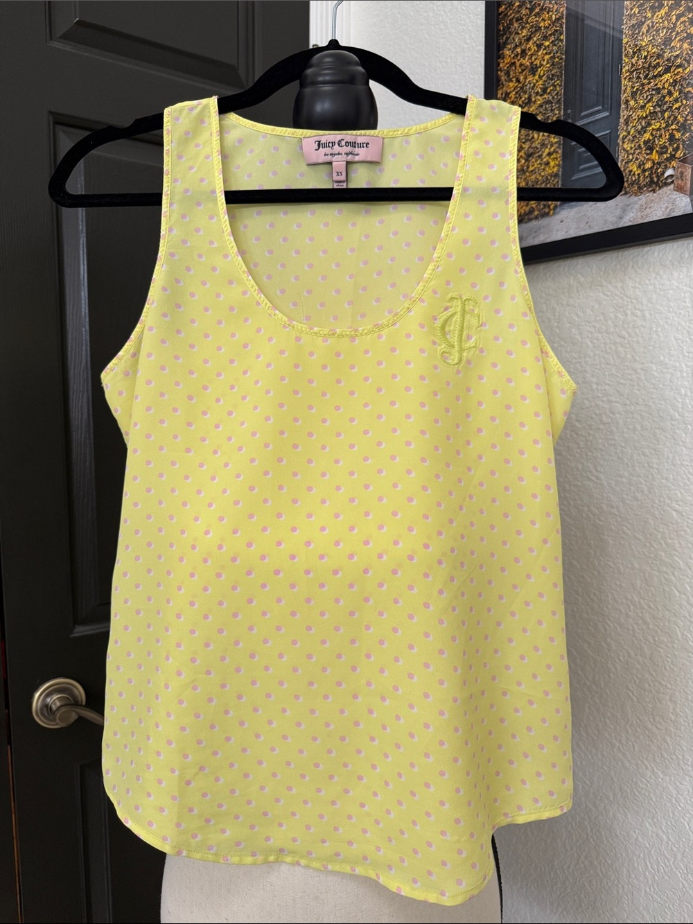 Juicy Couture Lemon Yellow Tank with Pink Polka Dots